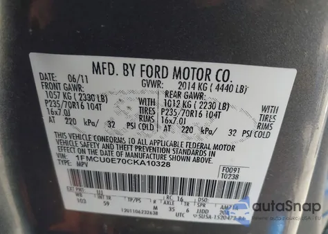 2012 Ford Escape Limited z USA, uszkodzony, nr VIN 1FMCU0E70CKA10328